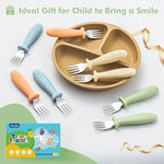 8 Pcs Toddler Forks Set Baby Forks with Silicone Handle | Kids Utensils Anti-Choke Design for Children's Safe Self-Feeding, Food-Grade Stainless Steel, Dishwasher Safe, BPA-Free