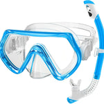 2 Sets Kids Snorkeling Gear for Ages 3-14, Anti-Fog 180° Clear View Dry Top Snorkel Set, Swimming Mask with Nose Cover & Tempered Glass Goggles for Youth Boys Girls Junior