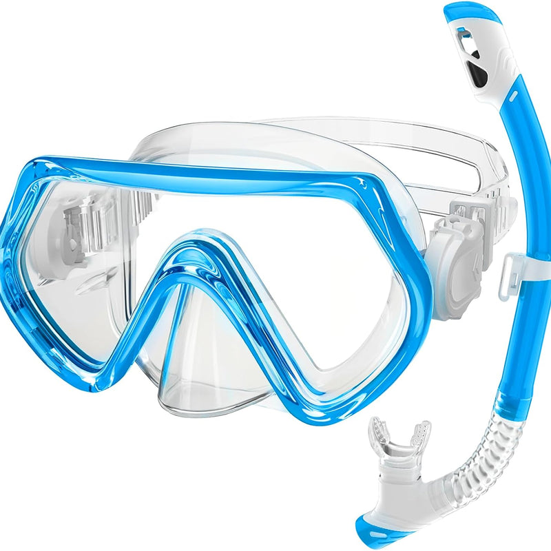 2 Sets Kids Snorkeling Gear for Ages 3-14, Anti-Fog 180° Clear View Dry Top Snorkel Set, Swimming Mask with Nose Cover & Tempered Glass Goggles for Youth Boys Girls Junior
