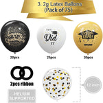 75-pack Black Gold Graduation Party Decorations Balloons with Ribbons for College or High School Party Supplies