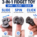 3-in-1 Fidget Spinner, Slider, Clicker| EDC Metal Fidget Toys Adults | Stainless Steel Bearing Stable Spin | Help Relieves Anxiety & Tension | Enhances Focus & Clarity | Compact & Portable, Black
