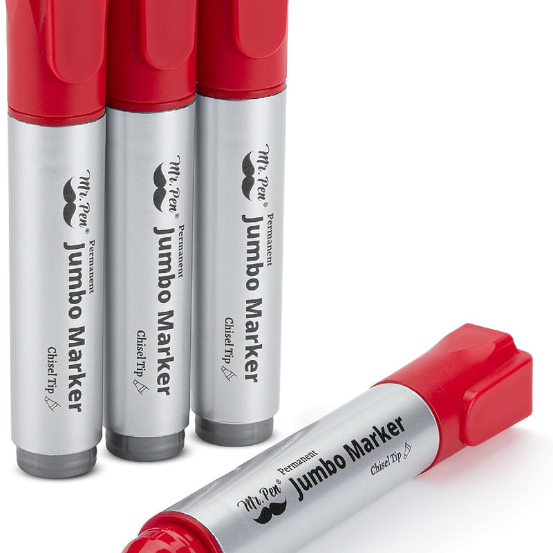 Mr. Pen- Jumbo Permanent Markers, 4 Pack, Black, Chisel Tip | Wide Tip, Large, Thick Permanent Markers for Canvas, Posters Board, Fabric, Window, Glass, Wood, Waterproof, Quick Dry
