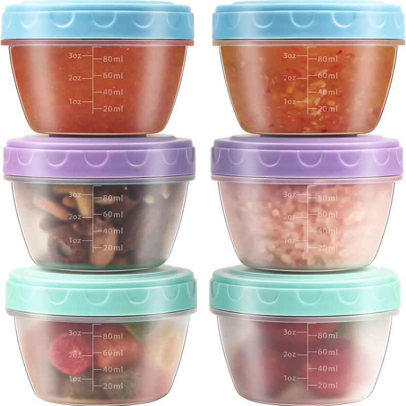 Salad Dressing Container to Go with lids Dishwasher and Microwave Safe | Tiny Condiment Containers with Graduated Lines, Reusable Leakproof Small Sauce Containers for Lunch Box 6 Pcs 2.7 OZ Mixed 1
