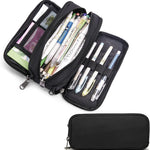 Della Gao Large Pencil Case, Big Capacity Pencil Pouch with 2 Compartments, Office Pencil Bag with Zipper, Big Pen Case for Adults (01-Black)