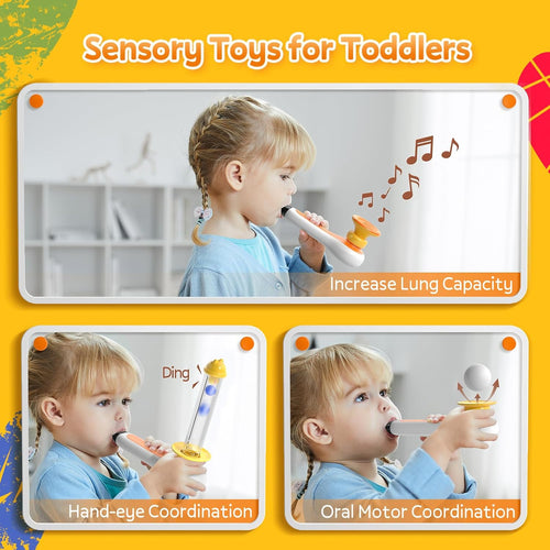 TOP BRIGHT 3 in 1 Sensory Toys for Toddler with Whistle, Ball Blowing, Floating Blow Pipe Balls – Autism Sensory Products, Fine Motor Skills, Toddler Toys for 3 4 5 Year Old Boys Girls Gifts