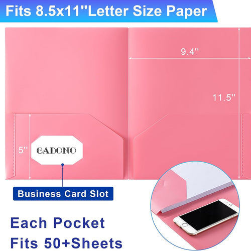 CADONO Plastic Folders with Pockets (8 Pack,Assorted Colors), Durable Heavy Duty File Folders with Business Card Slot, 2-Pocket Folder for Schoolwork & Office,Back to School Supplies