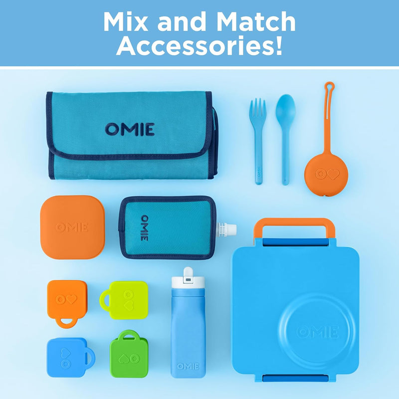 OmieBox Bento Box for Kids - Insulated Bento Lunch Box with Leak Proof Vacuum Insulated Food Jar - 3 Compartments, Two Temperature Zones (Blue Sky)