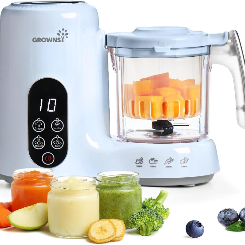 Grownsy Baby Food Maker, Steamer & Blender Baby Food Processor, White | BPA-Free Elevated Steam Basket, Healthy Homemade Baby Food Purees, Starting Solids & BLW, Baby Feeding Essentials, 6+ Months
