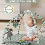 Blissful Diary Sage Green Baby Play Gym Mat with 6 Detachable Toys for Sensory & Motor Skill Development
