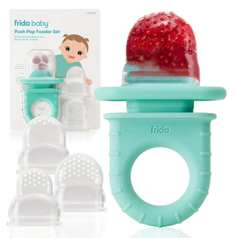 Frida Baby Push Pop Feeder, Baby Fruit Feeder, Dishwasher Safe, Pink, 3ct | Safely Introduce New Foods, Fresh + Frozen, Silicone, BPA Free, Dishwasher Safe
