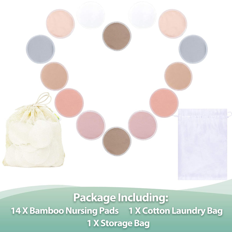 wegreeco Nursing Breast Pads (14 Pack) + Laundry Bag & Travel Storage Bag, 4.7 inch Option - Washable & Reusable Breastfeeding Nursing Pads (Mild, Large)