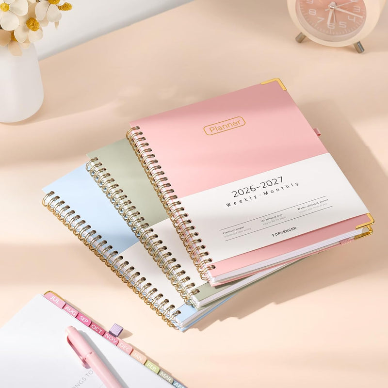 Forvencer Academic Planner 2026-2027, Hardcover Calendar Planner Weekly & Monthly, July 2026 - June 2027, 8.5" x 11", Daily Agenda with Tabs, College School Organizer for Student Teacher, Pink