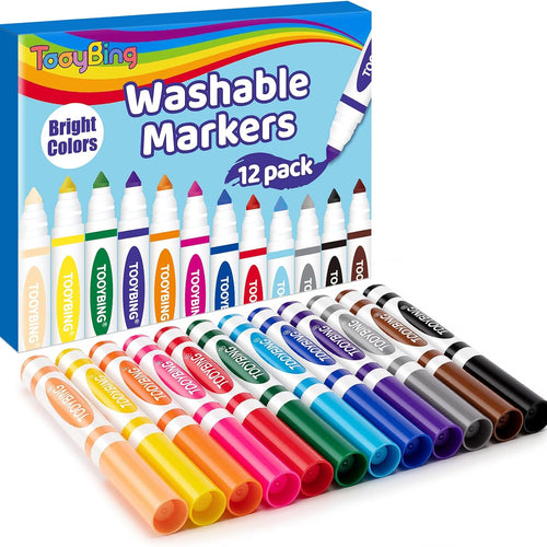 12 Count Washable Markers for Kids, Broad Line Markers with Conical Tip, Assorted Colors, Drawing Essentials for School Classroom, Student Teacher Must Have for Coloring Book, Art & Craft Supplies