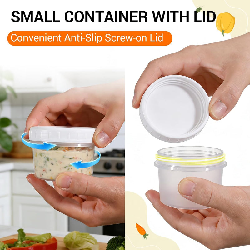 DEMORA 4 oz Small Plastic Containers with Twist on Lids [20 Sets], Stackable Little Food Storage Containers for Snack Lunch Meal Prep Salad Dressings, Freezer/Microwave/Dishwasher Safe, BPA Free