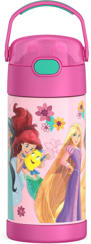THERMOS FUNTAINER Water Bottle with Straw, 12oz, Princesses | Kids Stainless Steel Insulated Water Bottle, Keeps Drinks Cold Longer for School & Play, BPA-Free