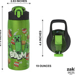 Zak Designs Minecraft Water Bottle for Travel and At Home, 19 oz Vacuum Insulated Stainless Steel with Locking Spout Cover, Built-In Carrying Loop, Leak-Proof Design (Creeper)
