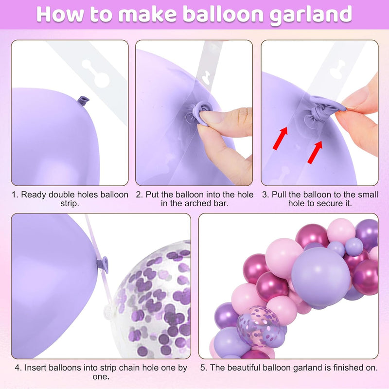 Amandir 153pcs Balloon Garland Kit, 4 Size Options, Pink, Purple, Red, Latex, and Metallic Balloons for Birthday Party Decor