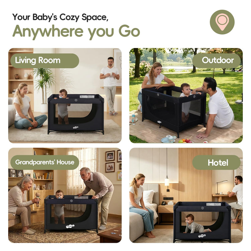 Pamo Babe Pack and Play Portable Baby Crib Foldable Playard Leightweight Travel Playpen for Tooddlers and Infant Black