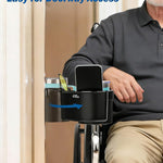 JOYTUTUS Wheelchair Cup Holder, 2-in-1 Walker Cup Holder with 6.4'' Large Storage Box, Drink Holder for Bottle with Handle, Fit for Wheelchair, Walker, Rollator, Stroller, Camper, Golf cart (Large)