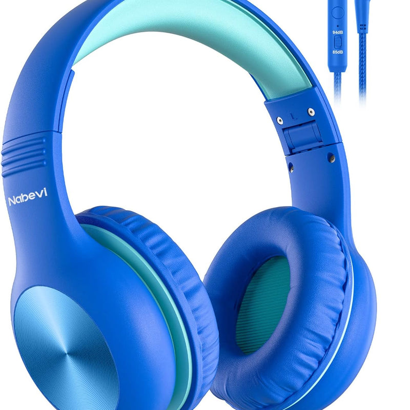 Nabevi Kids Headphones with Cord, Over-Ear Headphones for Kids with Microphone, 85/94dB Volume Limit, Headset for Kid Boys Girls with Shareport, Wired Toddler Headphone for School/Tablet/iPad/Travel