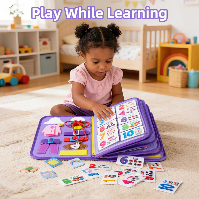Issray Montessori Toddler Busy Board, 12-Page Educational Activity Book, 24-in-1 Learning Toy for Motor Skills