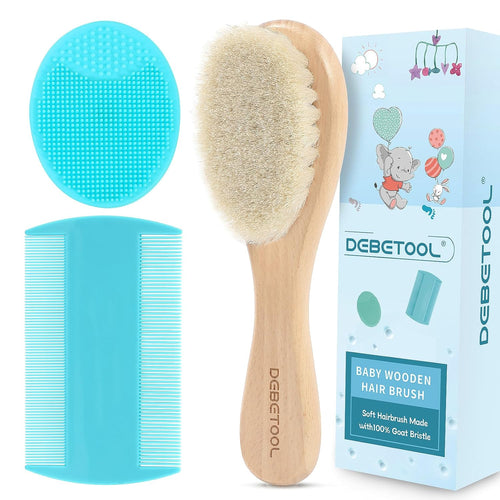 DEBETOOL 3-Piece Cradle Cap Brush Set with Comb & Baby Hair Brush | Natural Wooden Baby Brush Kit for Newborn & Infant Gentle Scalp Care