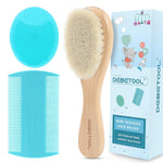 DEBETOOL 3-Piece Cradle Cap Brush Set with Comb & Baby Hair Brush | Natural Wooden Baby Brush Kit for Newborn & Infant Gentle Scalp Care