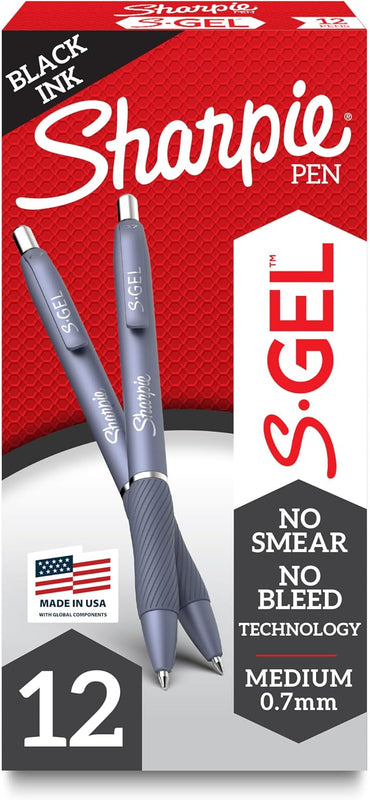 Sharpie S-Gel Pens, Frost Blue Barrel, Medium Point (0.7mm), Black Gel Ink, 12 Count - Office Supplies, Journaling, Writing, Note-Taking
