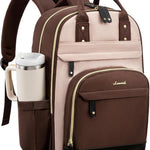 LOVEVOOK Laptop Backpack Women with Giant Tumbler Holder,15.6 inch Waterproof Work Travel Backpack Computer Laptop Bag,Cute College Nurse Teacher Backpack Purse,Gifts for Women & Men,Beige-Black-Brown