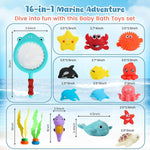 SHINDEL 16 PCS Baby Bath Toys, Ocean Animal Theme | Floating Pool Toys, Water Play Backyard Pool, Gifts for Kids Toddler Boys Girls, Montessori Sensory Bin Fillers