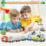 Zeoddler 11-Piece Magnetic Wooden Animals Train Set for Toddlers, Montessori Toys with Natural Wood and Double-Sided Printing