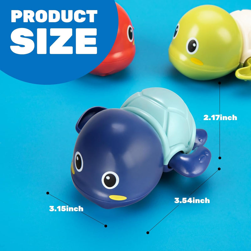 Wind Up Turtle Bath Toys for Toddlers 1-3, 3 Pack Swimming Bathtub Toys | ASTM F963-23 Tested, Non-Toxic ABS, Wind-Up No Batteries, Quick-Dry Drain Holes, for Pool & Preschool Toddlers