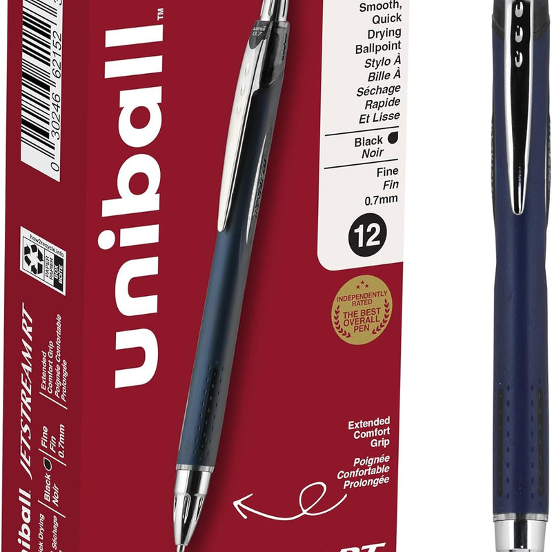 Uni-Ball Jetstream RT Pens - NY Times Wirecutter Best Pen for Over a Decade - Pack of 3 Black Fine Point Pens, 0.7mm - Back to School Pens, Ballpoint Pens