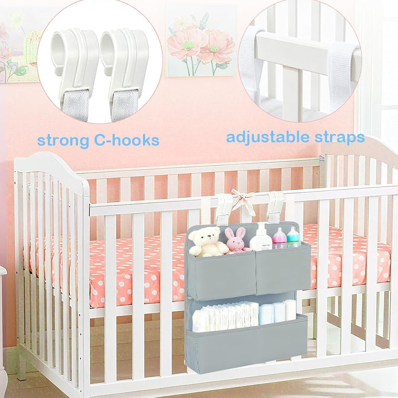 Hanging Diaper Organizer for Bassinet/Crib/Playpen/Playard – Hold 80+ Diapers - Changing Table Diaper Holder Attachment Accessories- Diaper Stacker Nursery Caddy Organizer (Gray)
