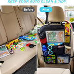 Matenf Backseat Car Organizer with 9 Storage Pockets | 10" Tablet Holder, Keep Car Organized & Tidy, Seat Back Cover for Kid Toddler, Kick Mats Protector, Travel Accessories, 1 Pcs