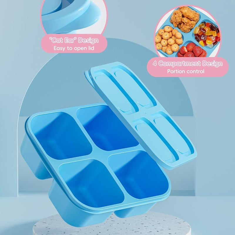 Canfanni 4 Pcs Snack Box Containers Set, Reusable 4 Compartment Lunchable Container with 2Pcs Sauce Containers, Stackable BPA-Free Bento Box for School, Work, Travel (4 Color)