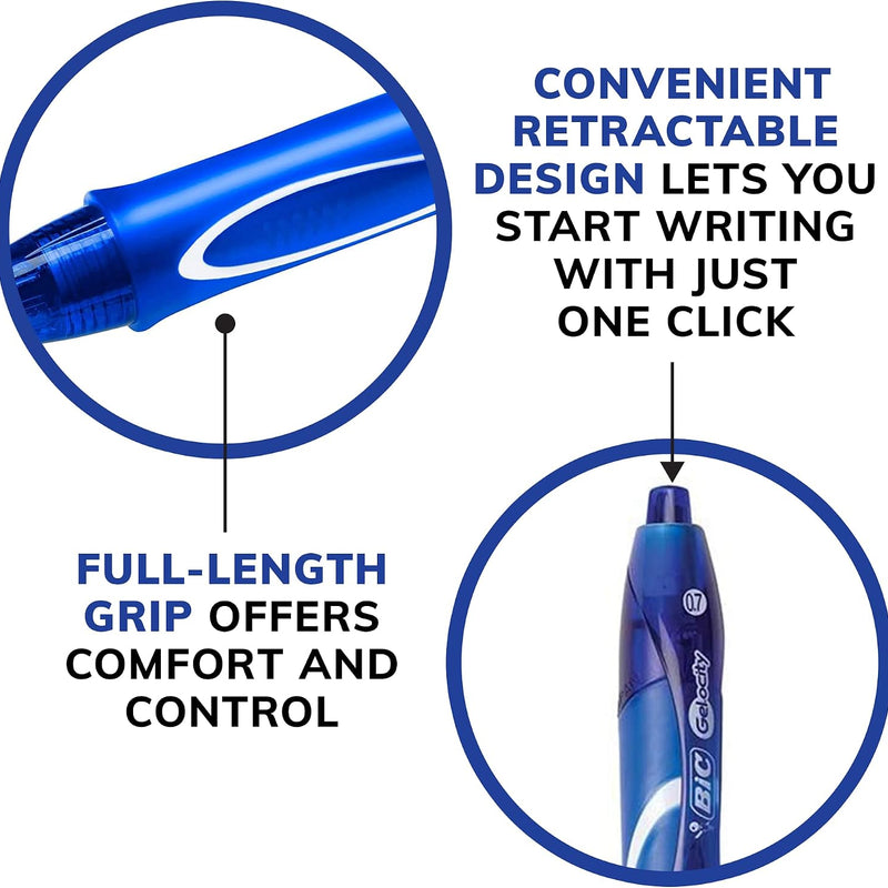 BIC Gelocity Quick Dry Blue Gel Pens, Medium Point (0.7 mm), School Supplies for Students and Teachers, with Full Grip, 12-Count Pack in Blue