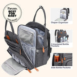 BabbleRoo Diaper Bag Backpack - Baby Essentials Travel Tote - Multi Function Water Resistant Diaper Bag, Travel Essentials Baby Bag with Changing Pad, Stroller Straps & Pacifier Case - Dark Gray
