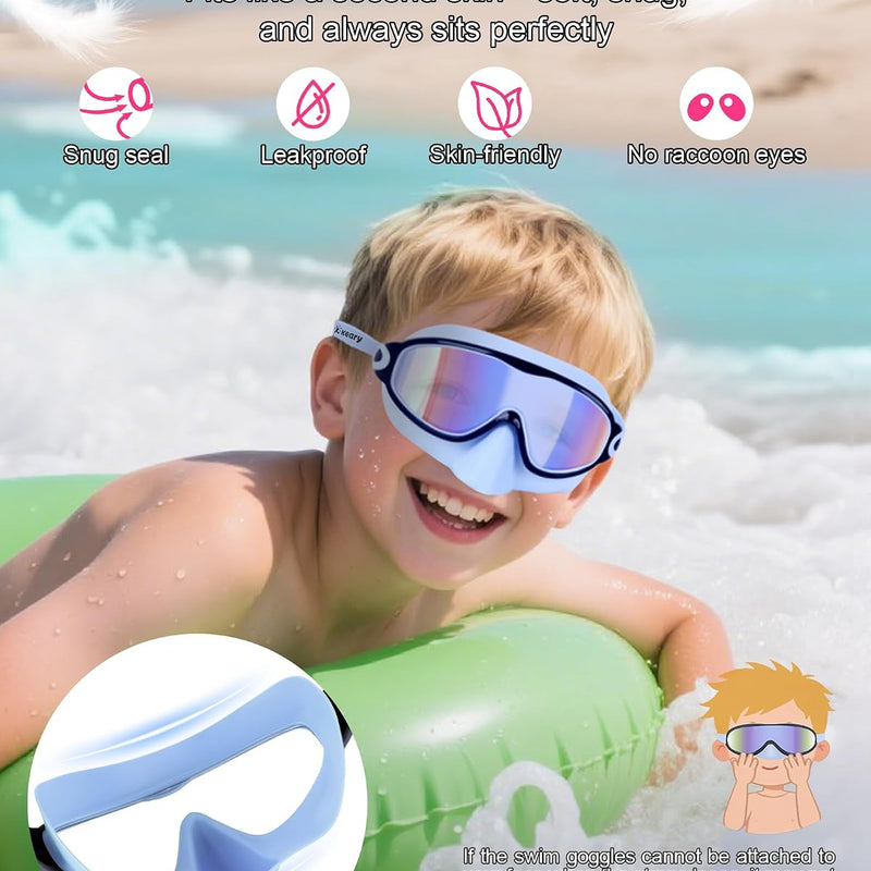 Keary 2 Pack Kids Swim Goggles with Nose Cover for 3-12 Anti-UV Anti-Fog Pool Water Swimming Goggles Boys Girls Youth Toddler