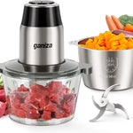 Ganiza Food Processors with 2 Bowls, 450W Meat Grinder Vegetable Chopper | 2-Speed Electric Food Chopper with 8 Cup Glass & 8 Cup Stainless Steel Bowls -Includes 2 Sets of Blades for Fruits/Meat/Nuts