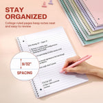 SUNEE Spiral Notebooks, 1-Subject, 5 Pack, College Ruled Paper, 8" x 10-1/2", 70 Sheets per Notebook,3-Hole Punched Paper, Pink,Purple, Blue, Green, Yellow Spiral Lined Notebooks for School,Work