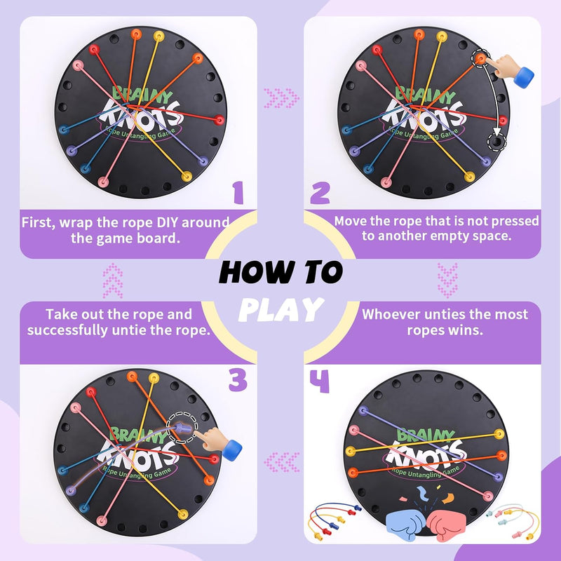 Brainy Knots Rope Untangling Game, 10Pcs Twisted Rope Puzzle Game,Strategy Untangling Challenge Puzzle, String Solution Central Lacing Travel Toys for Adults Kids(Black)