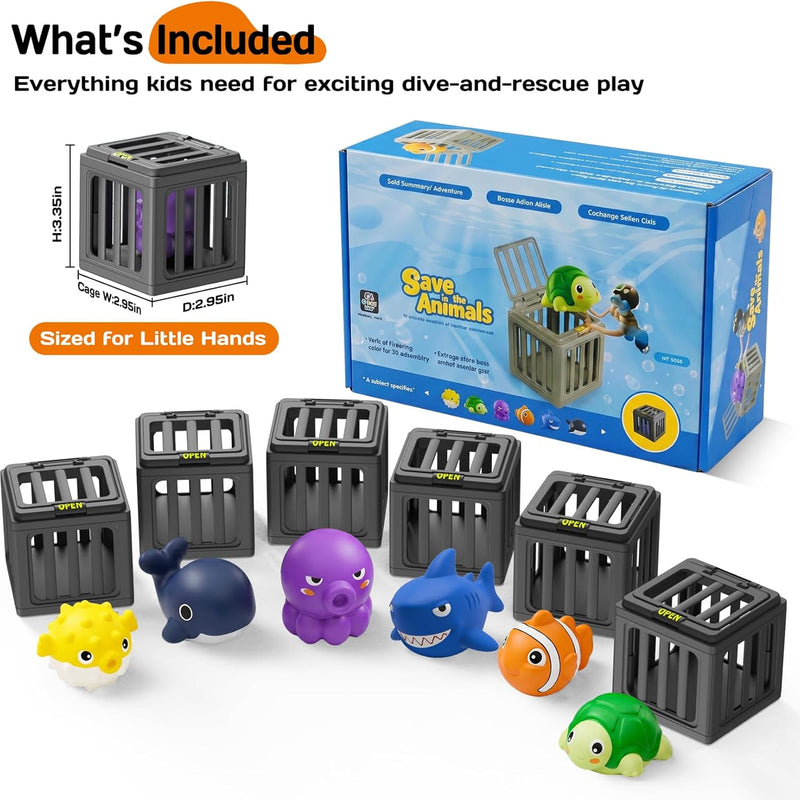 Tikduck Pool Diving Toys for Kids, Underwater Swim Game Set with 6 Floating Sea Animals & 6 Dive Cages, Summer Water Toys for Pool, Bath & Beach Play, Birthday Gift for Boys Girls Ages 3-12