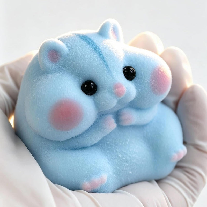 Handmade Taba Squishy Hamster Toy, Cute Squishy Hamster Fidget Toy, Realistic Hamster Toy, Soft Silicone Mochi Furry Toy, Stress Relief Gift for Adults & Kids, Sensory Anxiety Plushie (Blue)