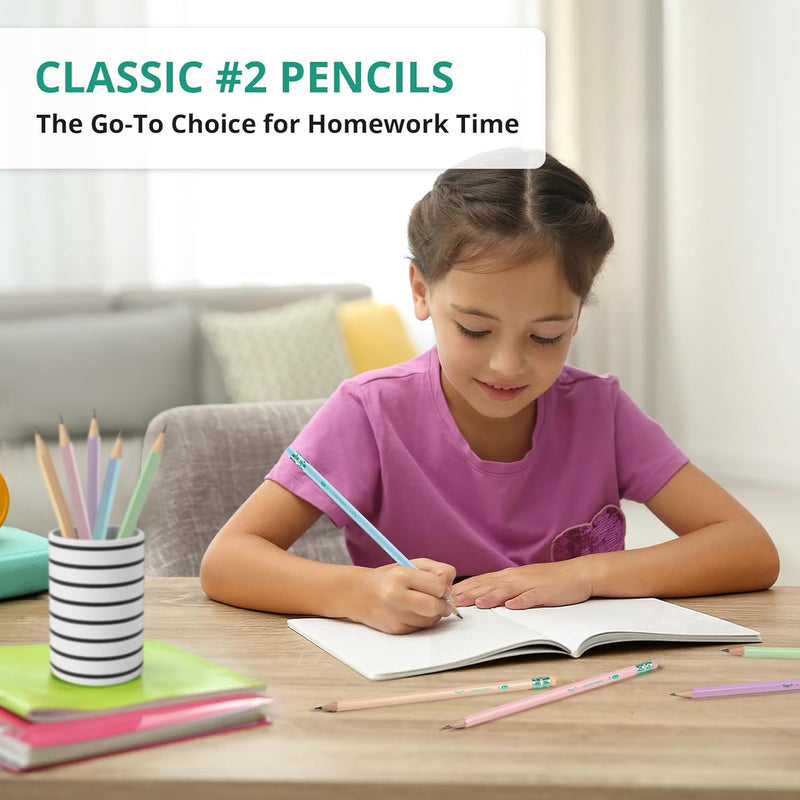 Taja 50 Pack Wood-Cased #2 HB Pencils, Bulk Pre-Sharpened Pencils with Top Erasers, Perfect for School & Classroom Writing and Drawing - Macaron