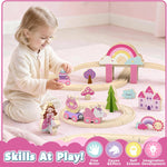 Lehoo Castle Unicorn Train Set for Toddlers 2-4, Wooden Train Track Toy for Girls