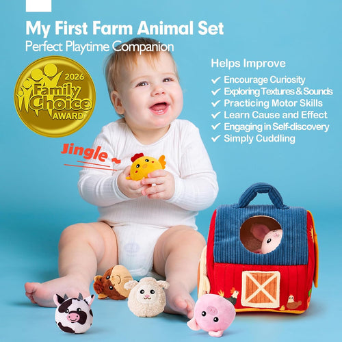 hahaland Surprise Barn Stuffed Farm Animals Montessori Toy for 6 Month Old Babies