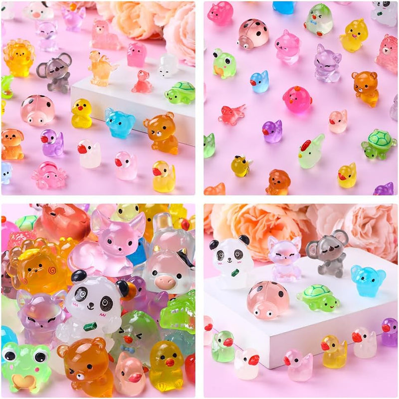 DIYDEC 60PCS Luminous Mini Resin Animals 60 Styles Miniatures Glow in The Dark Tiny Little Figures to Hide Small Duck Figures for Party Favors Bag Fillers Garden Dollhouse Decor