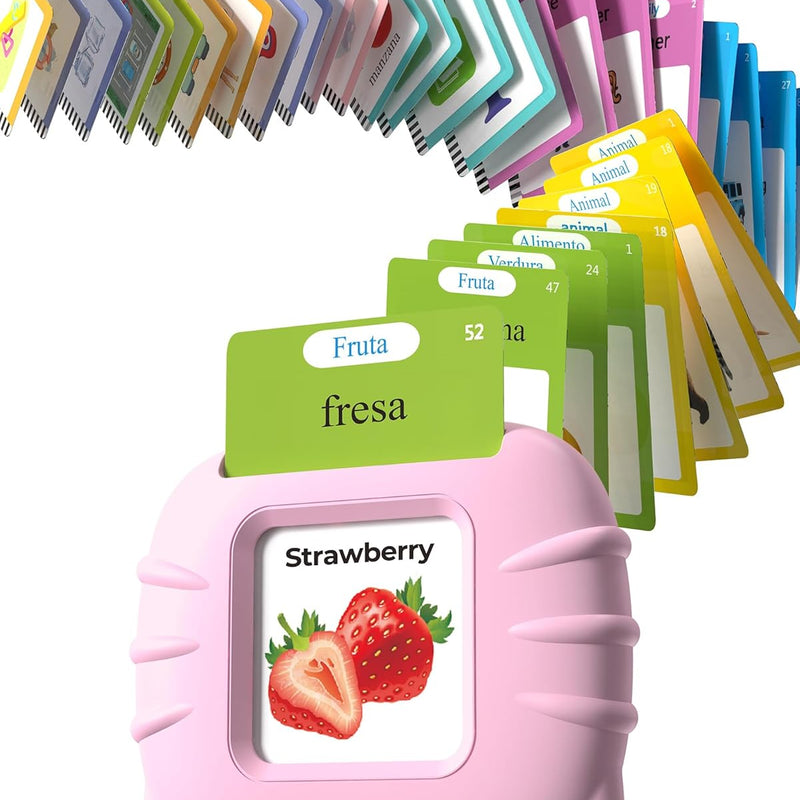 Airbition Talking Flash Cards for Toddlers Montessori Language Learning with 224 Words Pocket Speech Therapy Playthings Children's Sensory Educational Device Pink