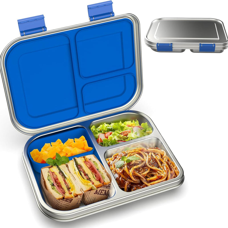 BOSEDSANG Stainless Steel Kids Leak-Resistant Bento Lunch Box, 3-Compartments with Silicone Container, Dishwasher-Safe, Child-Friendly Design for School, Picnics & Travel,BPA-Free(Pink)